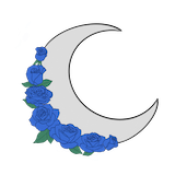 Crescent moon with blue roses